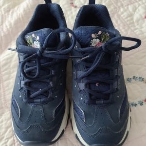 Skechers D'Lites Navy Floral Memory Foam Size 9 9M